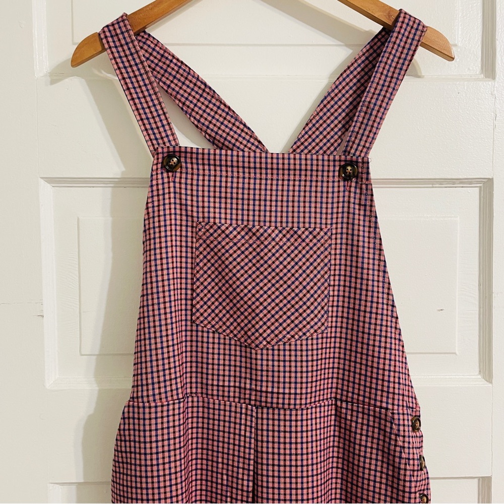NWT Anthropologie FRNCH Pink Purple Paris Plaid Tapered Jumpsuit Overalls - Picture 7 of 12